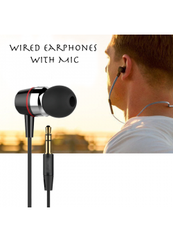 Wired Earphones with Mic, Black